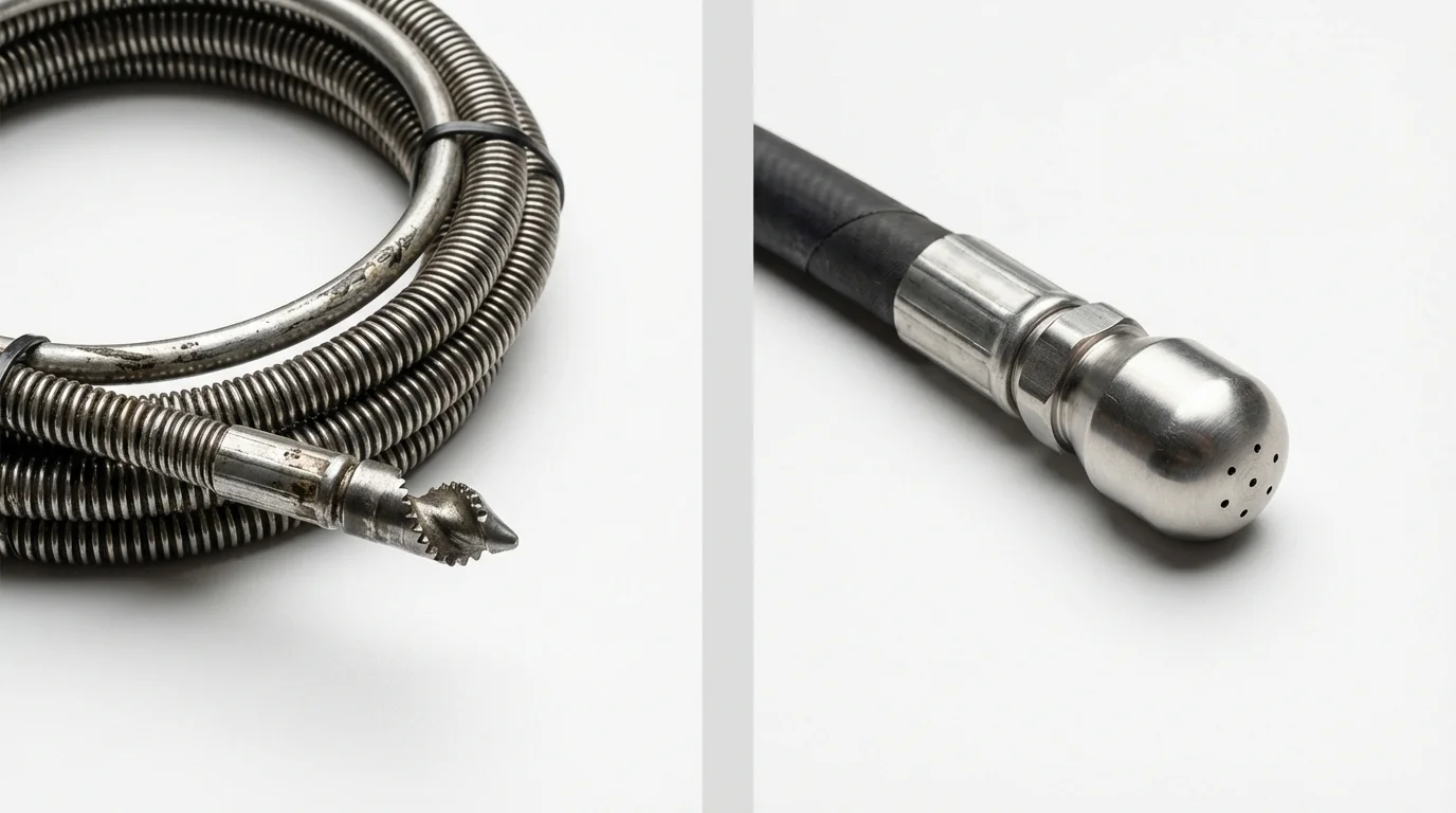 Drain snake cable and hydro jetting nozzle used for drain cleaning in Center Hill, FL