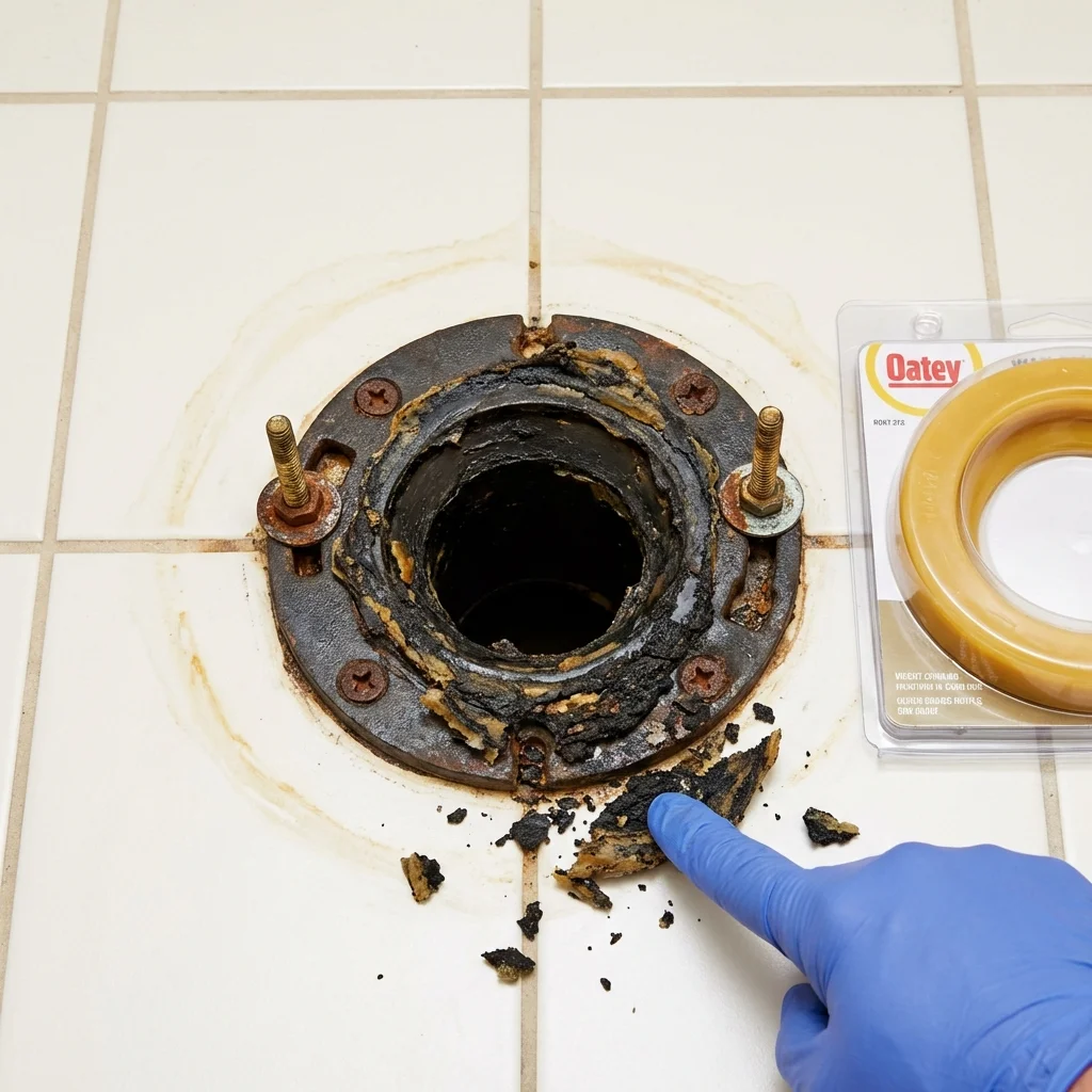 Failed wax ring showing water seepage at the base of a toilet in a Center Hill, FL home