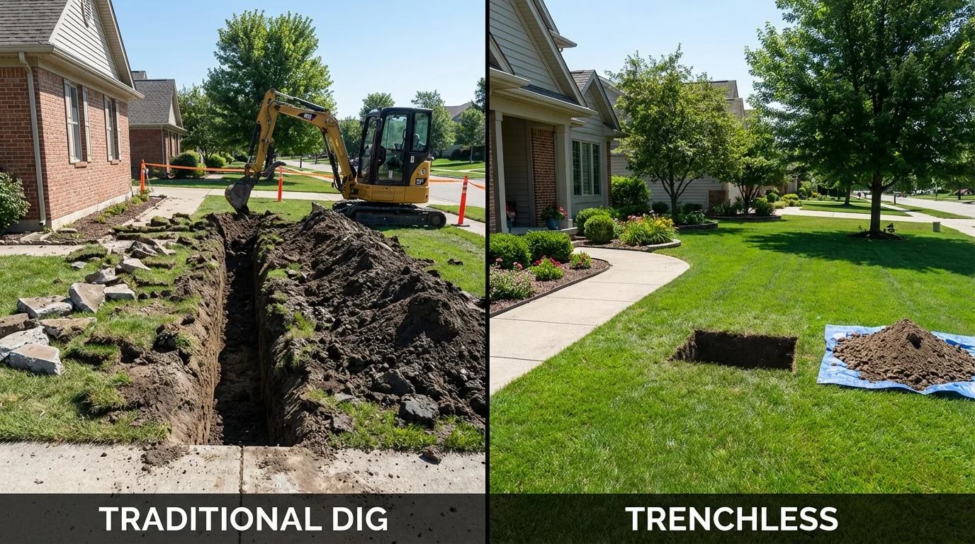 Trenchless sewer repair with minimal yard damage versus traditional excavation in Center Hill, FL